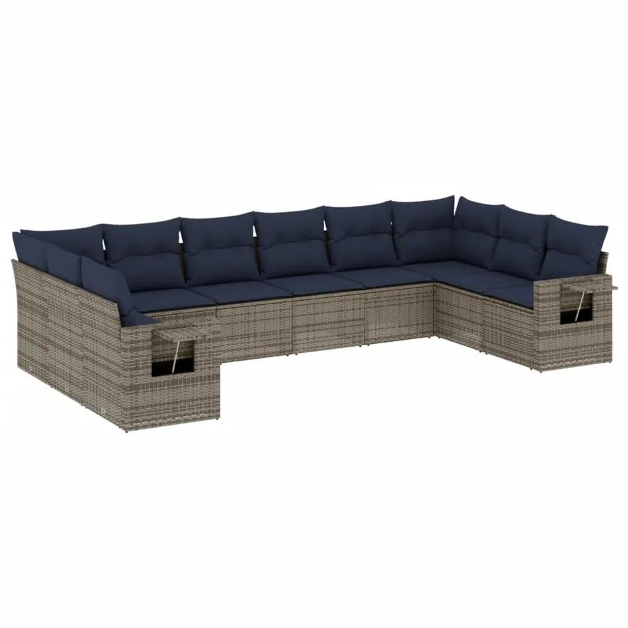 Ensemble de canapé de jardin 10 pcs avec coussins gris résine tressée - 2