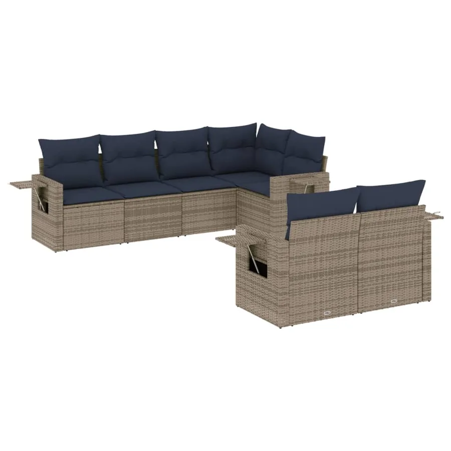 Ensemble de canapé de jardin 7 pcs avec coussins gris résine tressée - 2