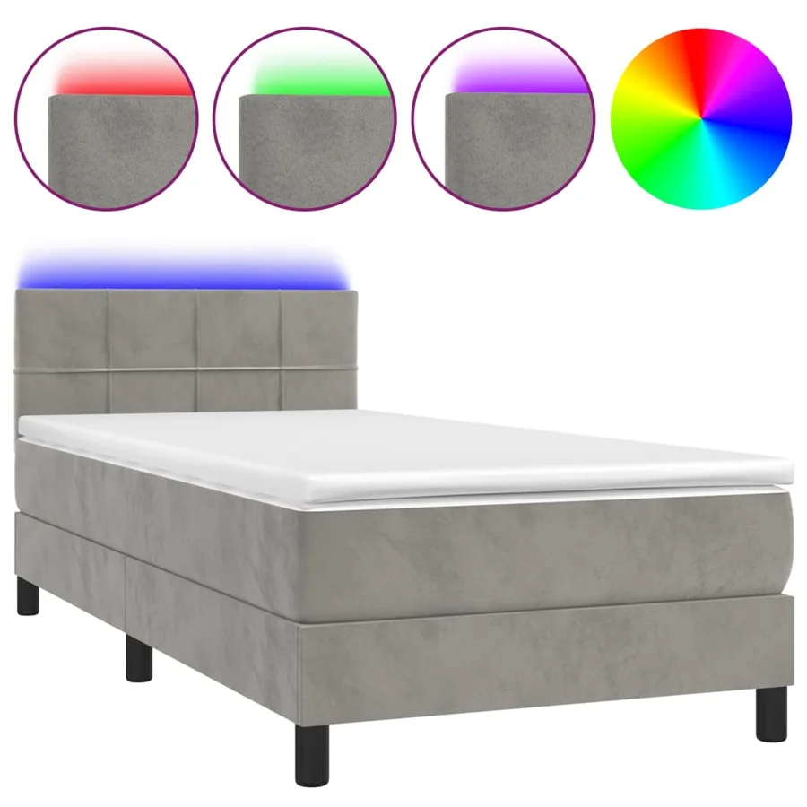 Sommier à lattes de lit et matelas et LED Gris clair 90x200 cm - 2