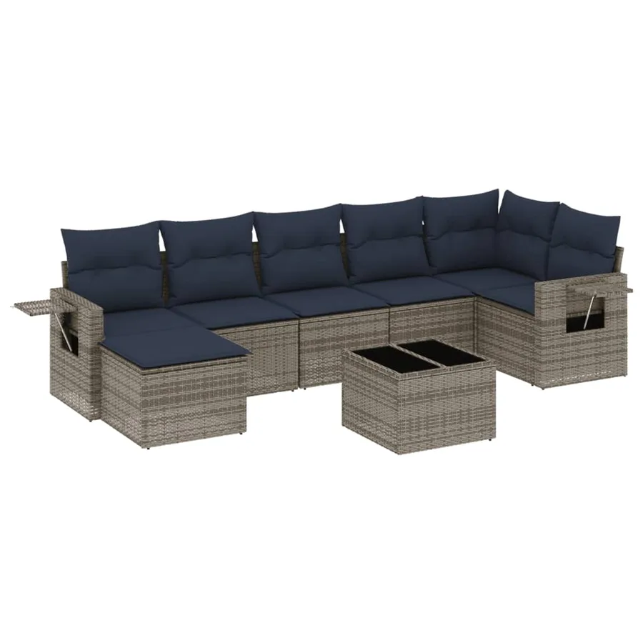 Ensemble de canapé de jardin 8 pcs avec coussins gris résine tressée - 2