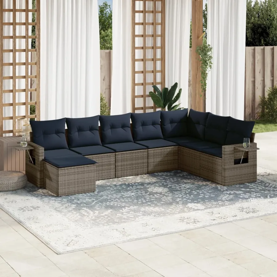 Ensemble de canapé de jardin 8 pcs avec coussins gris résine tressée