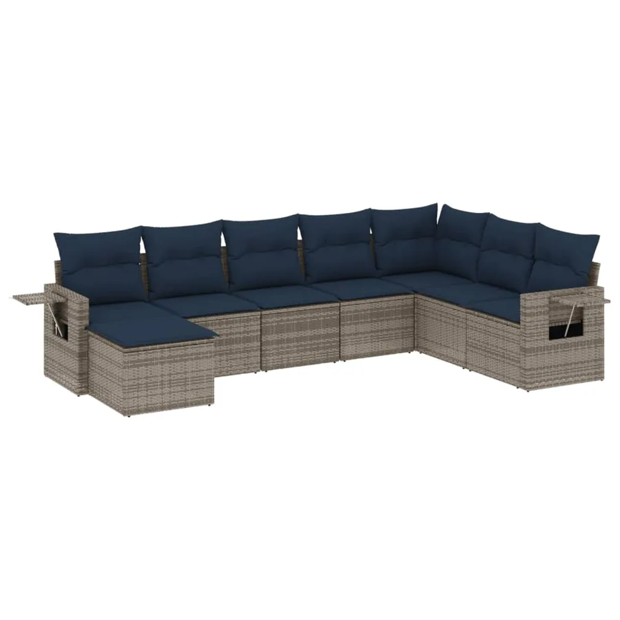 Ensemble de canapé de jardin 8 pcs avec coussins gris résine tressée - 2