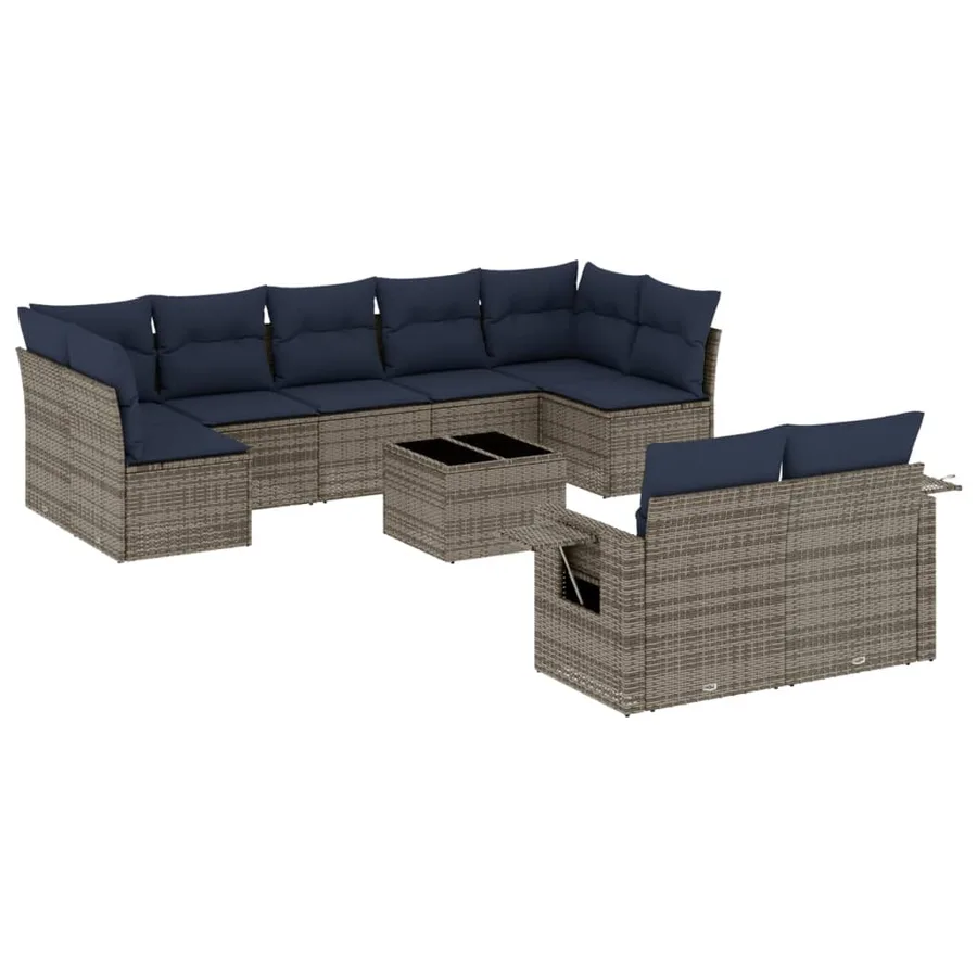 Ensemble de canapé de jardin 10 pcs avec coussins gris résine tressée - 2