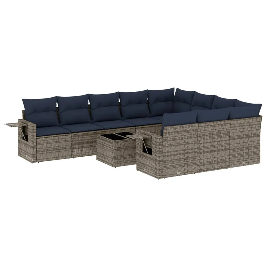 Ensemble de canapé de jardin 11 pcs avec coussins gris résine tressée - 2