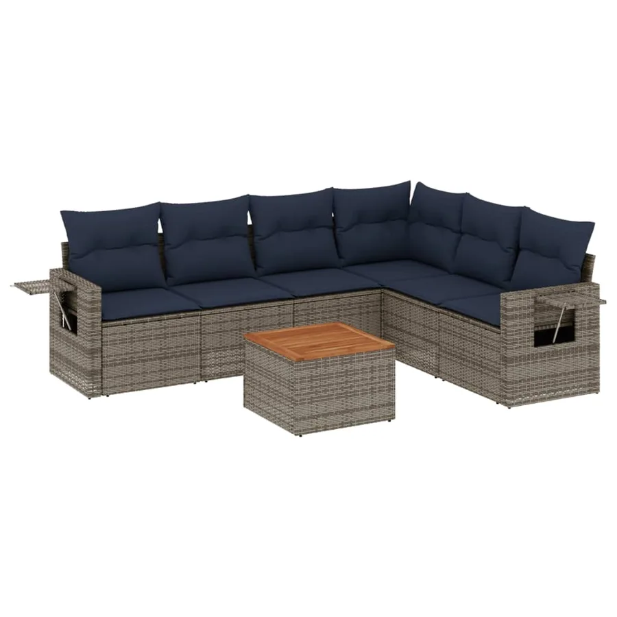 Ensemble de canapé de jardin 7 pcs avec coussins gris résine tressée - 2