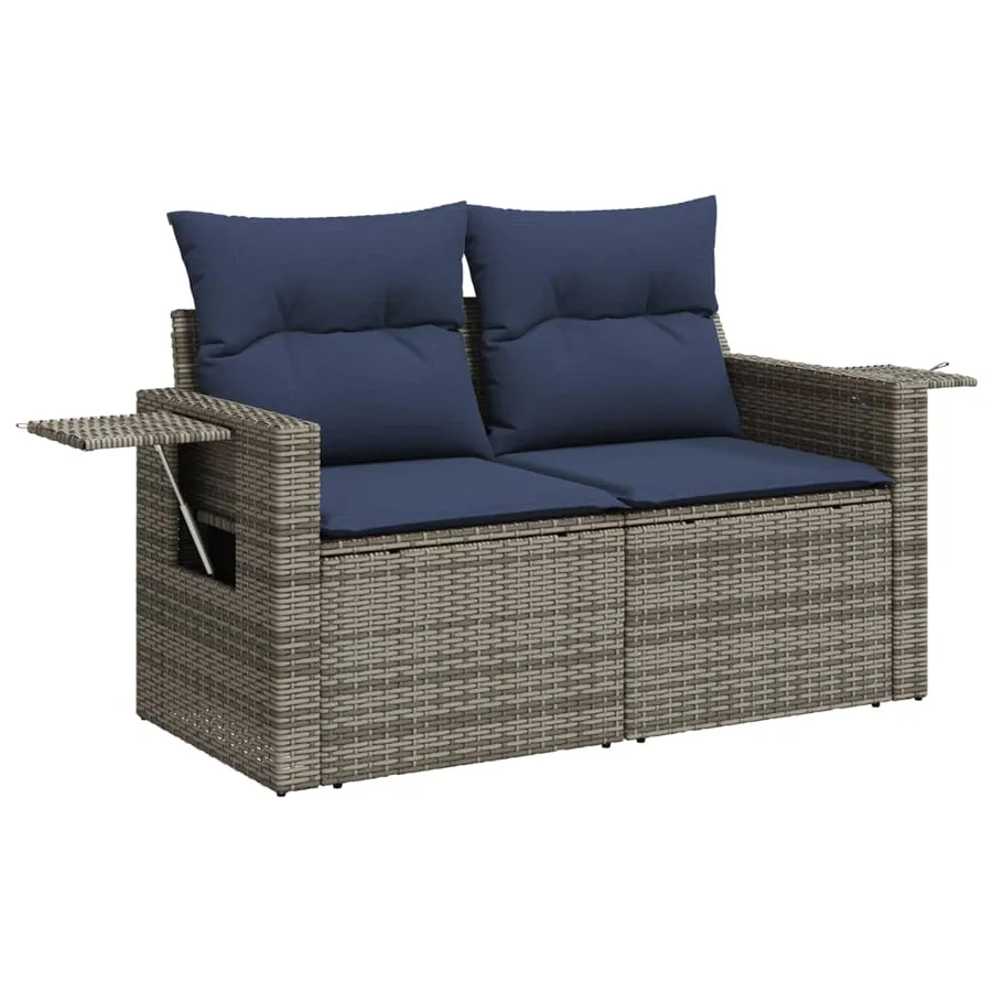 Ensemble de canapé de jardin 7 pcs avec coussins gris résine tressée - 6