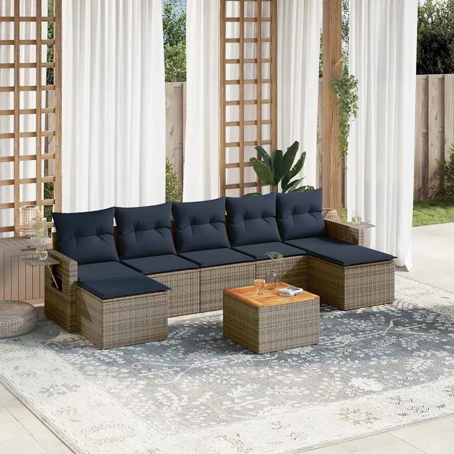 Ensemble de canapé de jardin 8 pcs avec coussins gris résine tressée