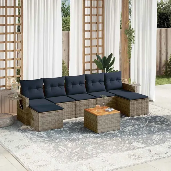 Ensemble de canapé de jardin 8 pcs avec coussins gris résine tressée