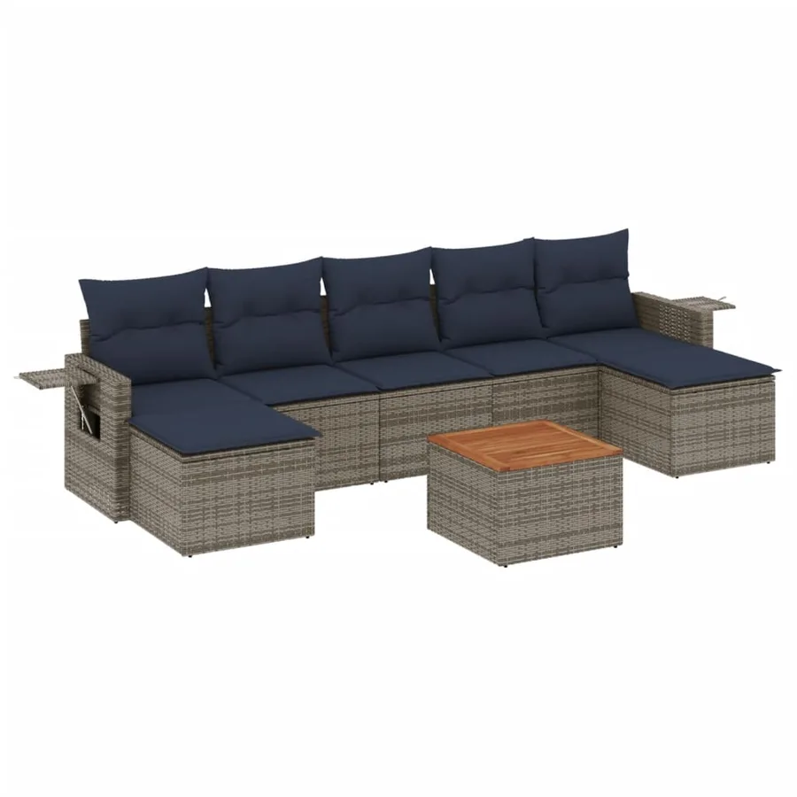 Ensemble de canapé de jardin 8 pcs avec coussins gris résine tressée - 2
