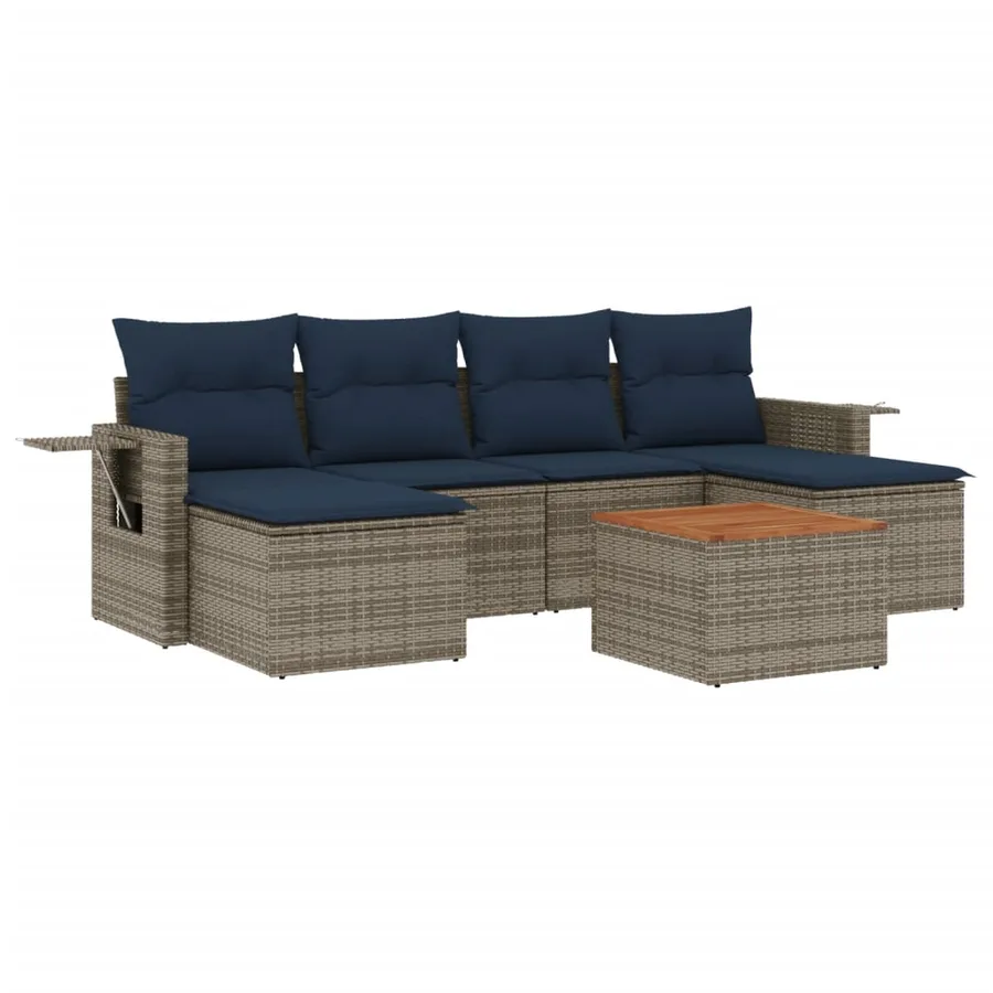 Ensemble de canapé de jardin 7 pcs avec coussins gris résine tressée - 2
