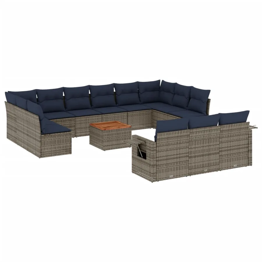 Ensemble de canapé de jardin 14 pcs avec coussins gris résine tressée - 2