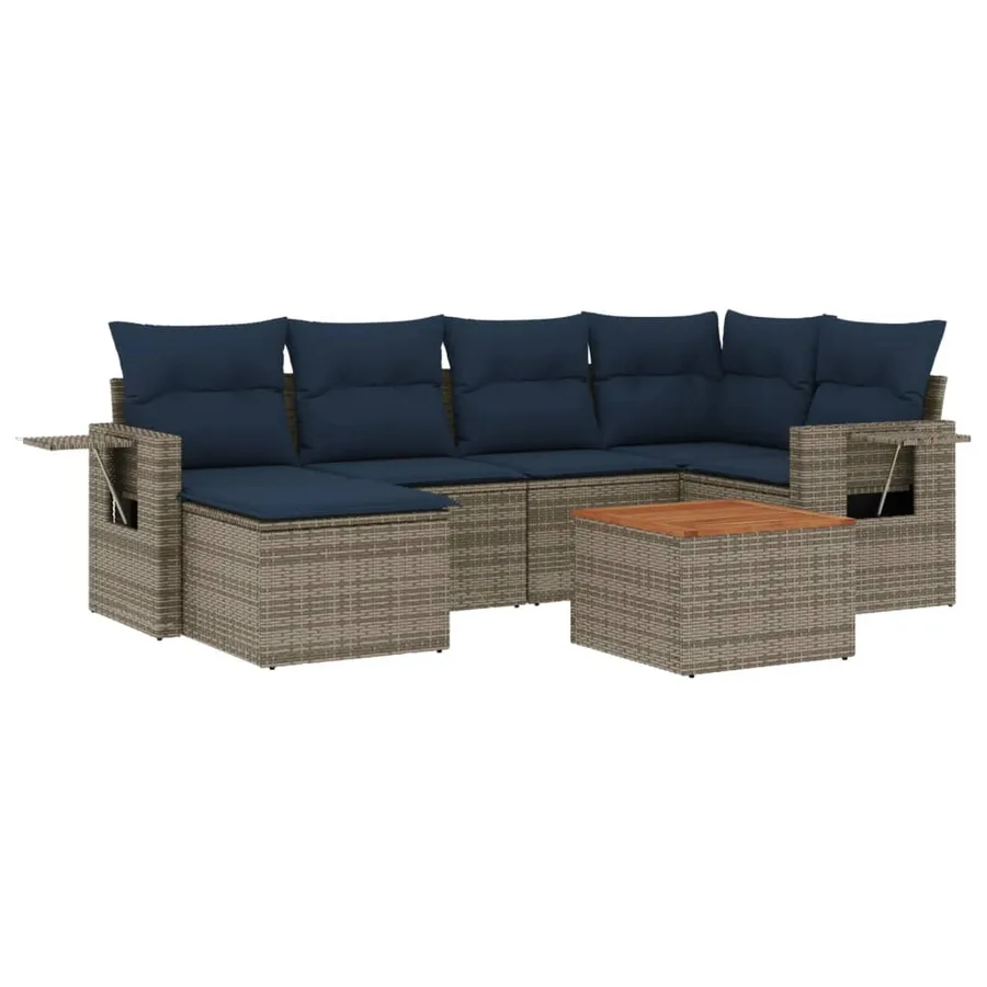 Ensemble de canapé de jardin 7 pcs avec coussins gris résine tressée - 2
