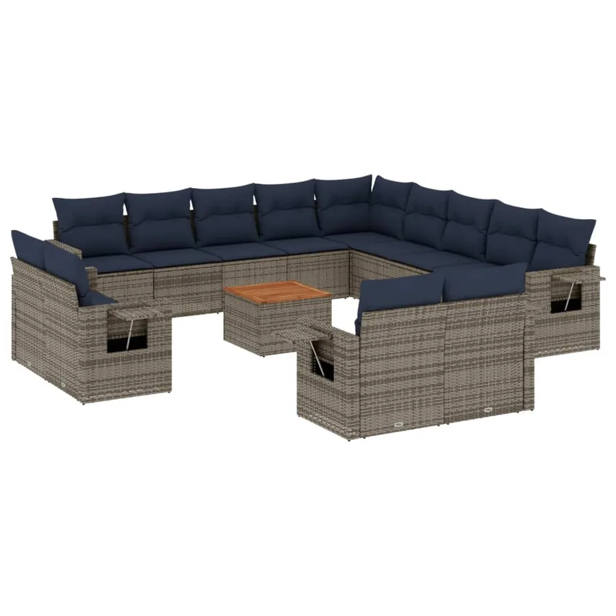 Ensemble de canapé de jardin 14 pcs avec coussins gris résine tressée - 2