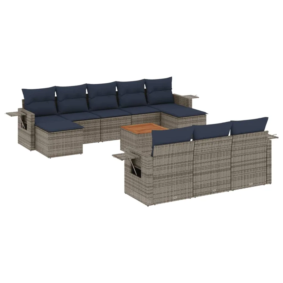 Ensemble de canapé de jardin 11 pcs avec coussins gris résine tressée - 2