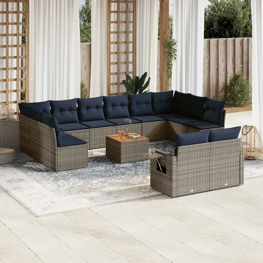 Ensemble de canapé de jardin 13 pcs avec coussins gris résine tressée