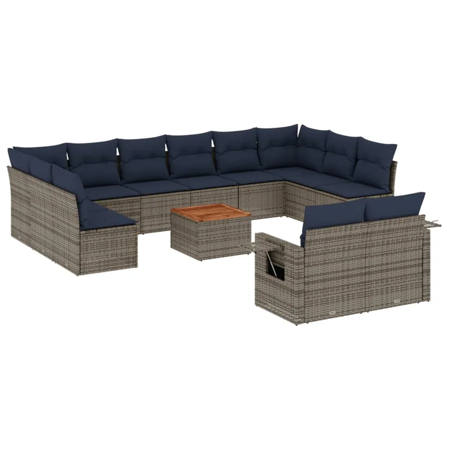 Ensemble de canapé de jardin 13 pcs avec coussins gris résine tressée - 2