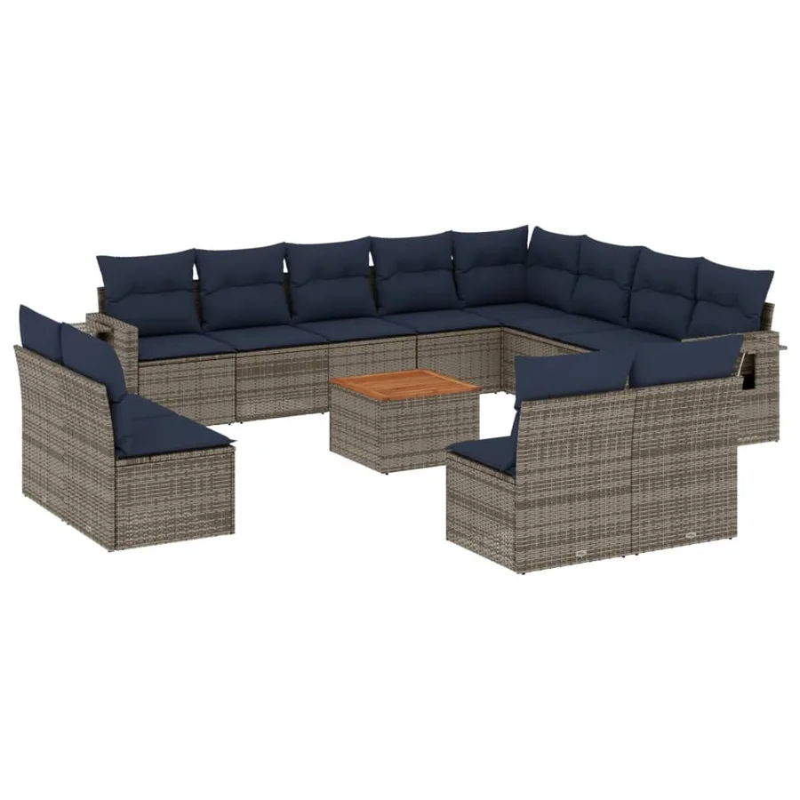 Ensemble de canapé de jardin 13 pcs avec coussins gris résine tressée - 2