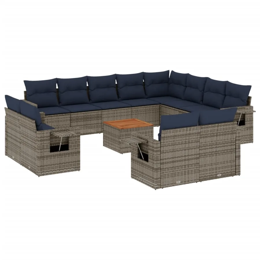 Ensemble de canapé de jardin 13 pcs avec coussins gris résine tressée - 2