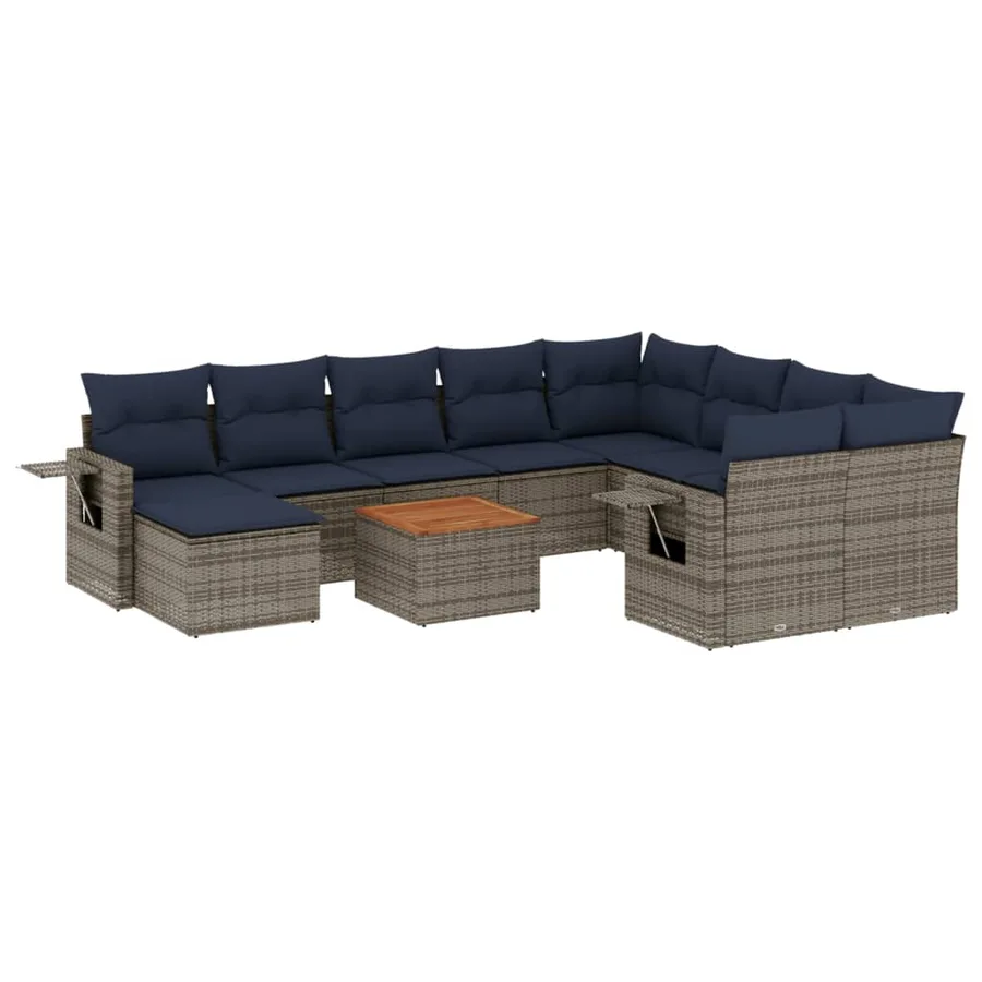 Ensemble de canapé de jardin 11 pcs avec coussins gris résine tressée - 2