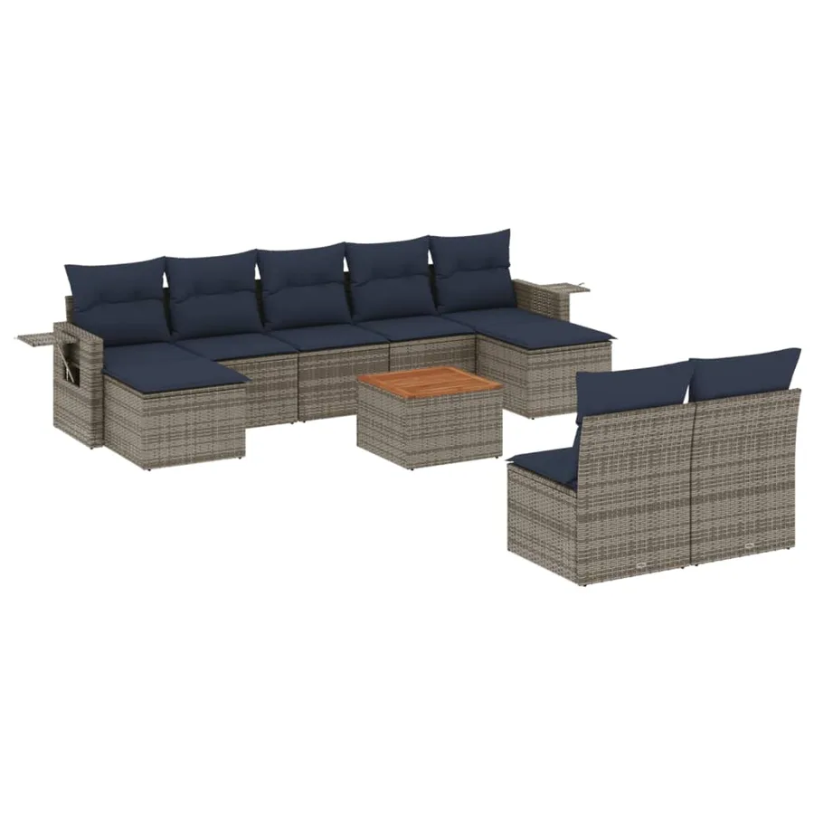 Ensemble de canapé de jardin 10 pcs avec coussins gris résine tressée - 2