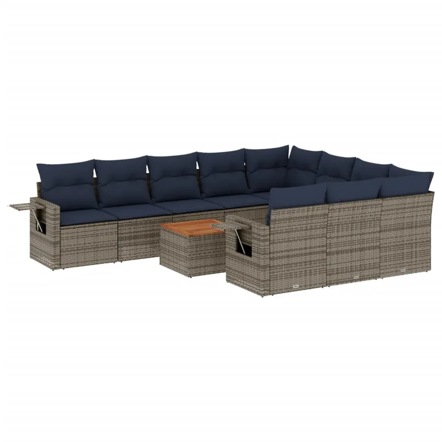 Ensemble de canapé de jardin 11 pcs avec coussins gris résine tressée - 2