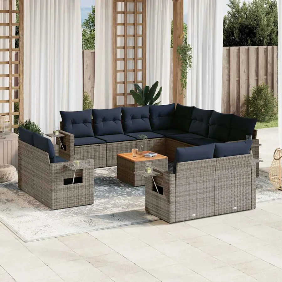 Ensemble de canapé de jardin 12 pcs avec coussins gris résine tressée