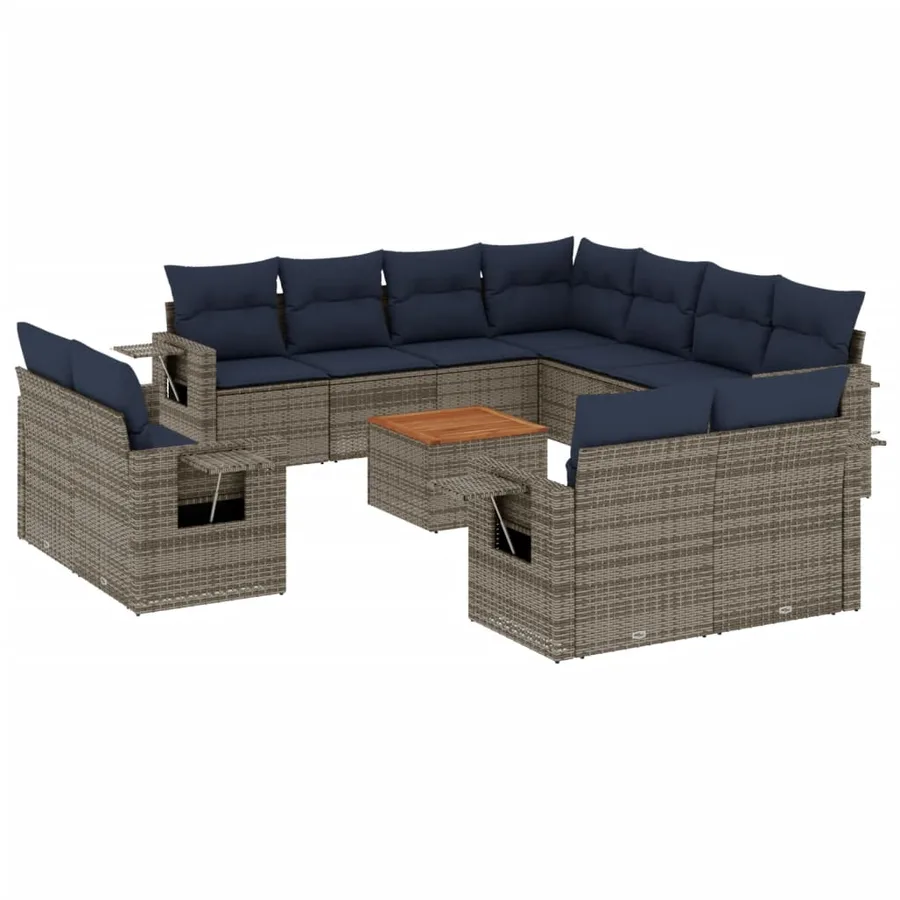 Ensemble de canapé de jardin 12 pcs avec coussins gris résine tressée - 2