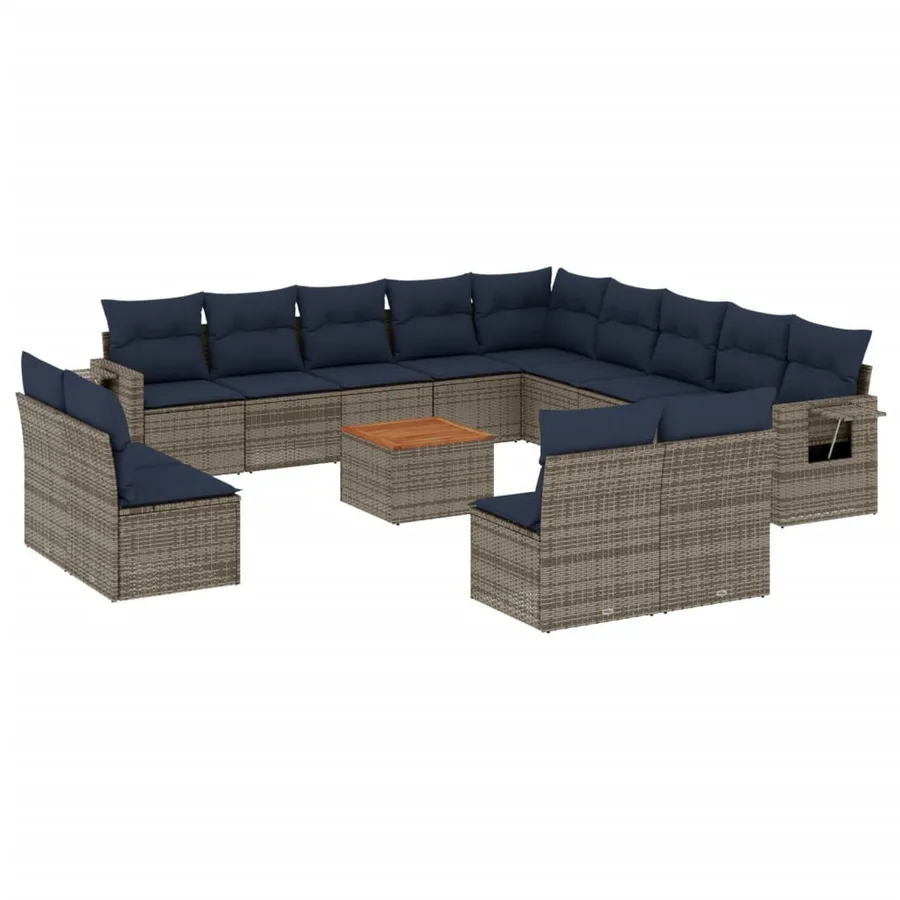 Ensemble de canapé de jardin 14 pcs avec coussins gris résine tressée - 2