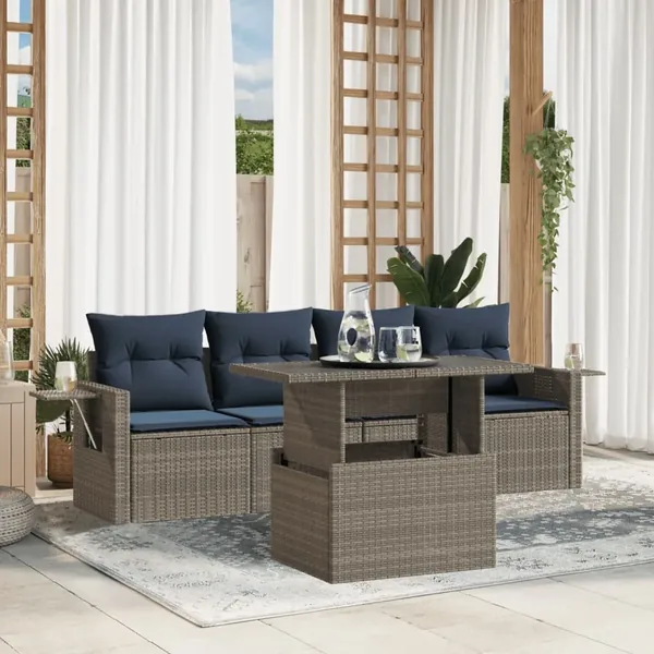 Ensemble de canapé de jardin 5 pcs avec coussins gris résine tressée