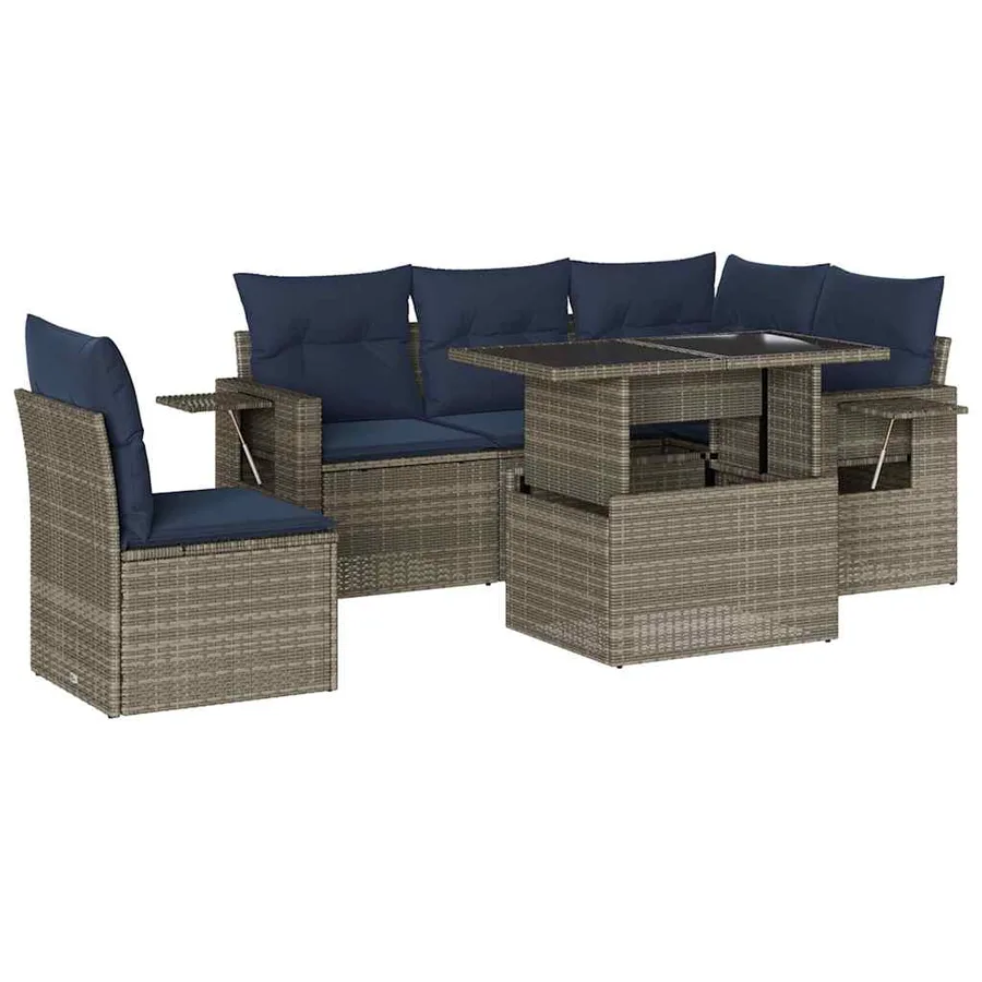 Ensemble de canapé de jardin 6 pcs avec coussins gris résine tressée - 2