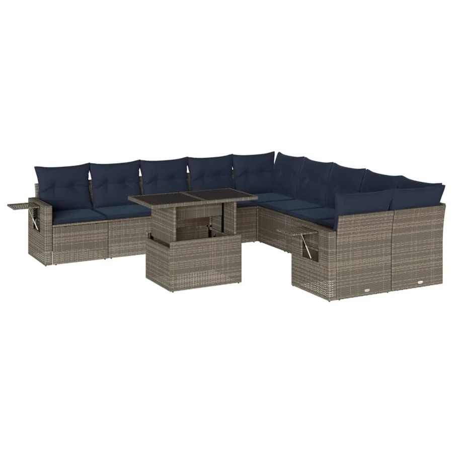 Ensemble de canapé de jardin 11 pcs avec coussins gris résine tressée - 2