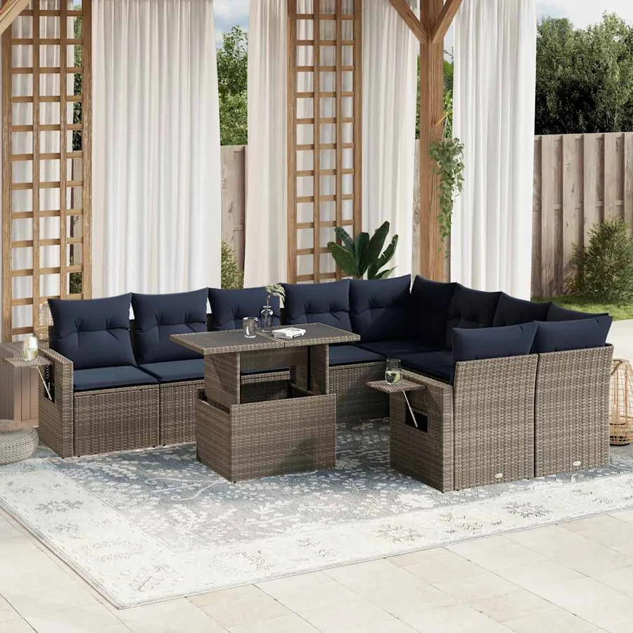 Ensemble de canapé de jardin 10 pcs avec coussins gris résine tressée