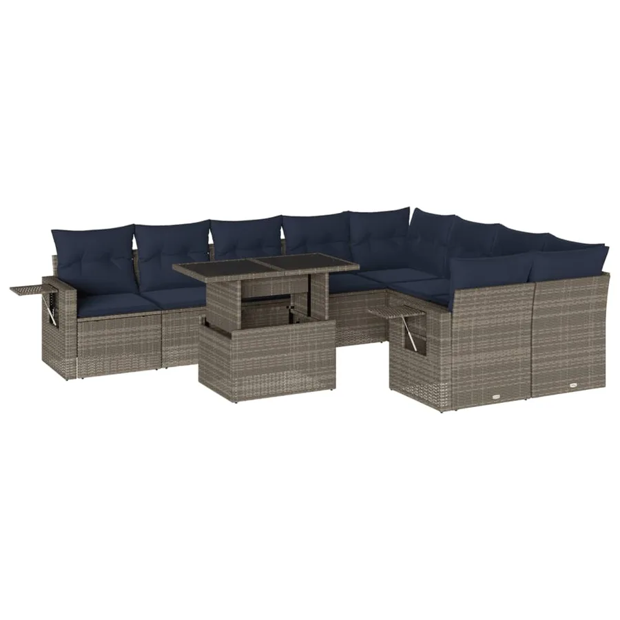 Ensemble de canapé de jardin 10 pcs avec coussins gris résine tressée - 2