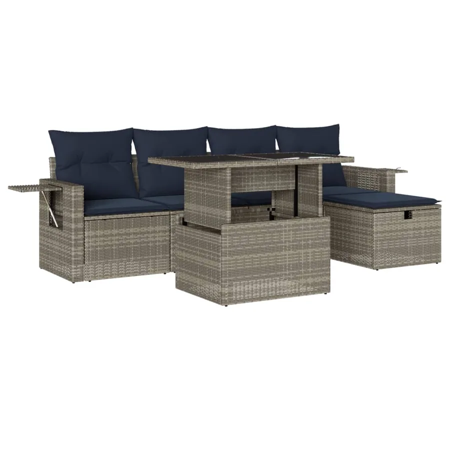 Ensemble de canapé de jardin 6 pcs avec coussins gris résine tressée - 2