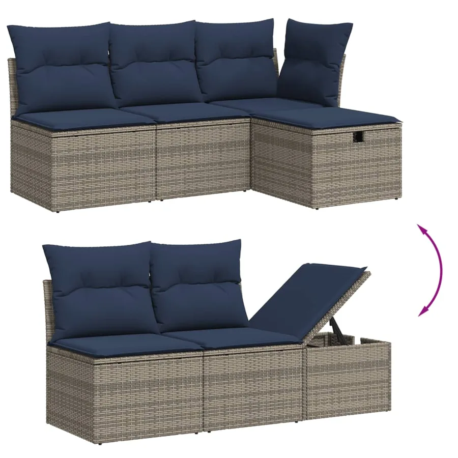 Ensemble de canapé de jardin 6 pcs avec coussins gris résine tressée - 9