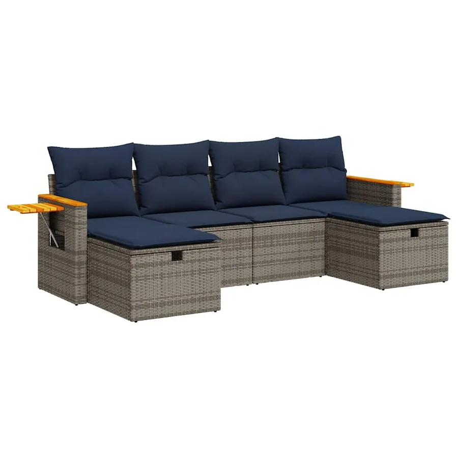 Salon de jardin 6 pcs avec coussins gris résine tressée - 2