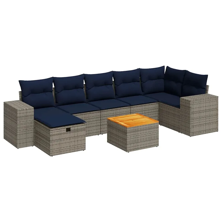 Salon de jardin 8 pcs avec coussins gris résine tressée - 2