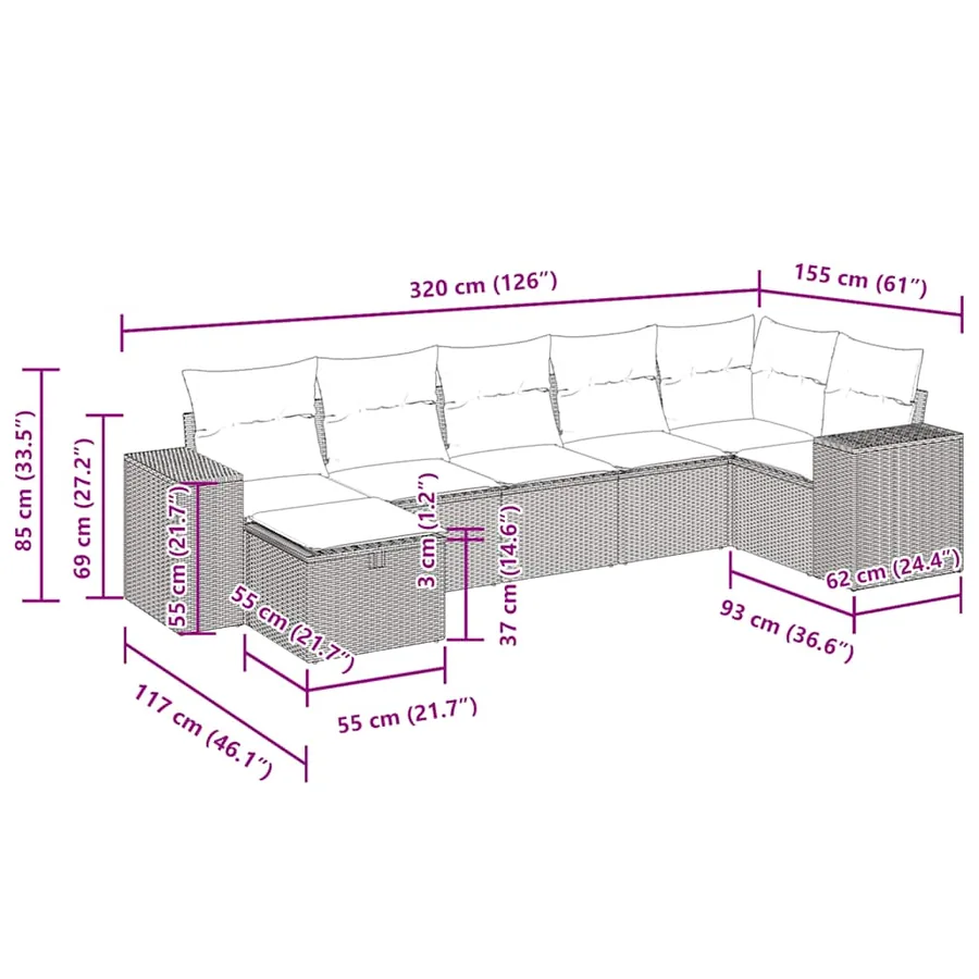 Salon de jardin avec coussins 7 pcs gris résine tressée - 14