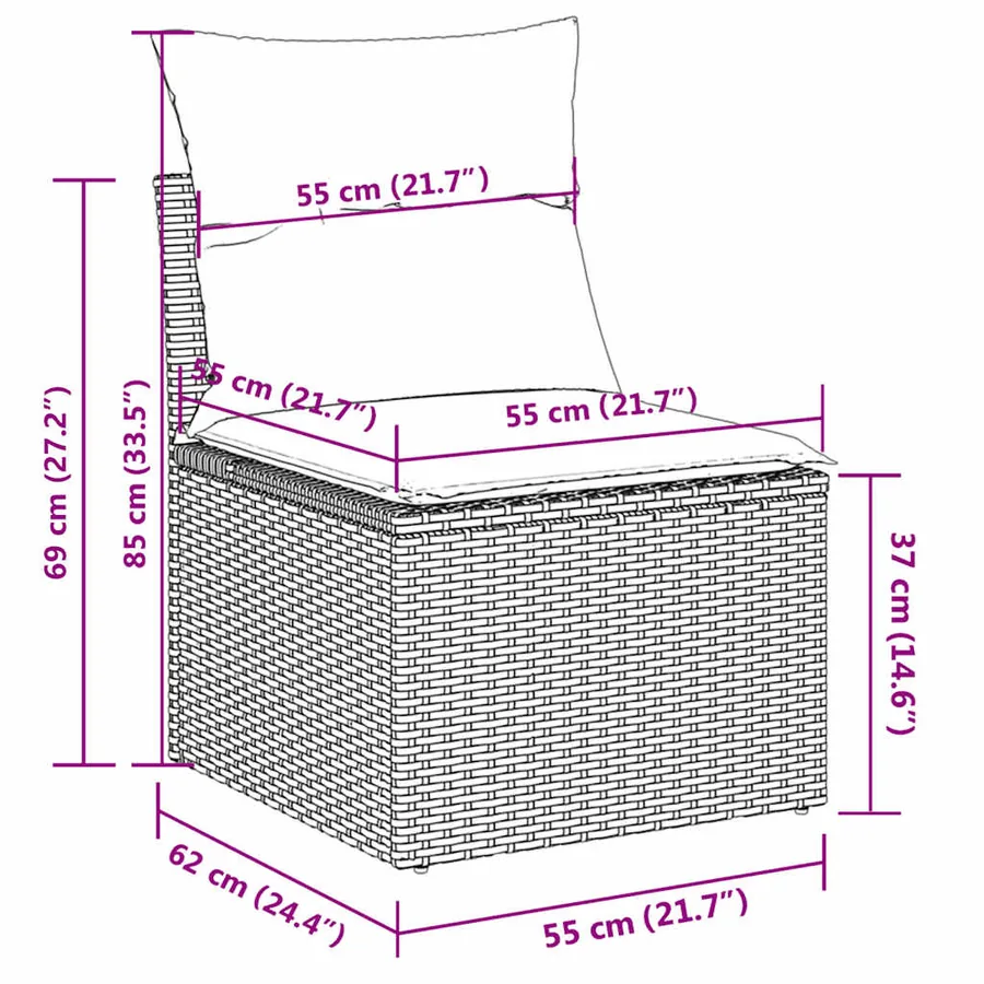 Salon de jardin avec coussins 7 pcs gris résine tressée - 16