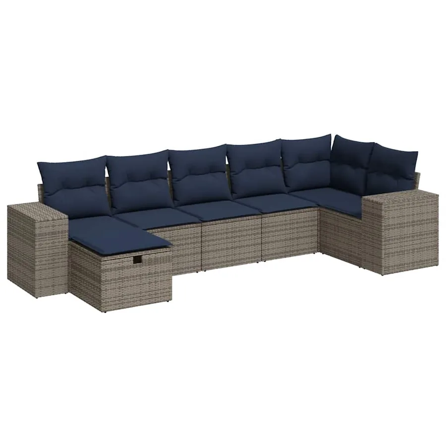 Salon de jardin avec coussins 7 pcs gris résine tressée - 2
