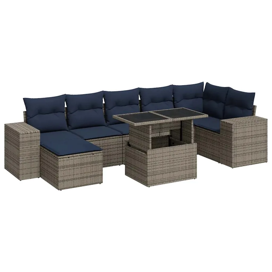 Salon de jardin avec coussins 8 pcs gris résine tressée acacia - 2