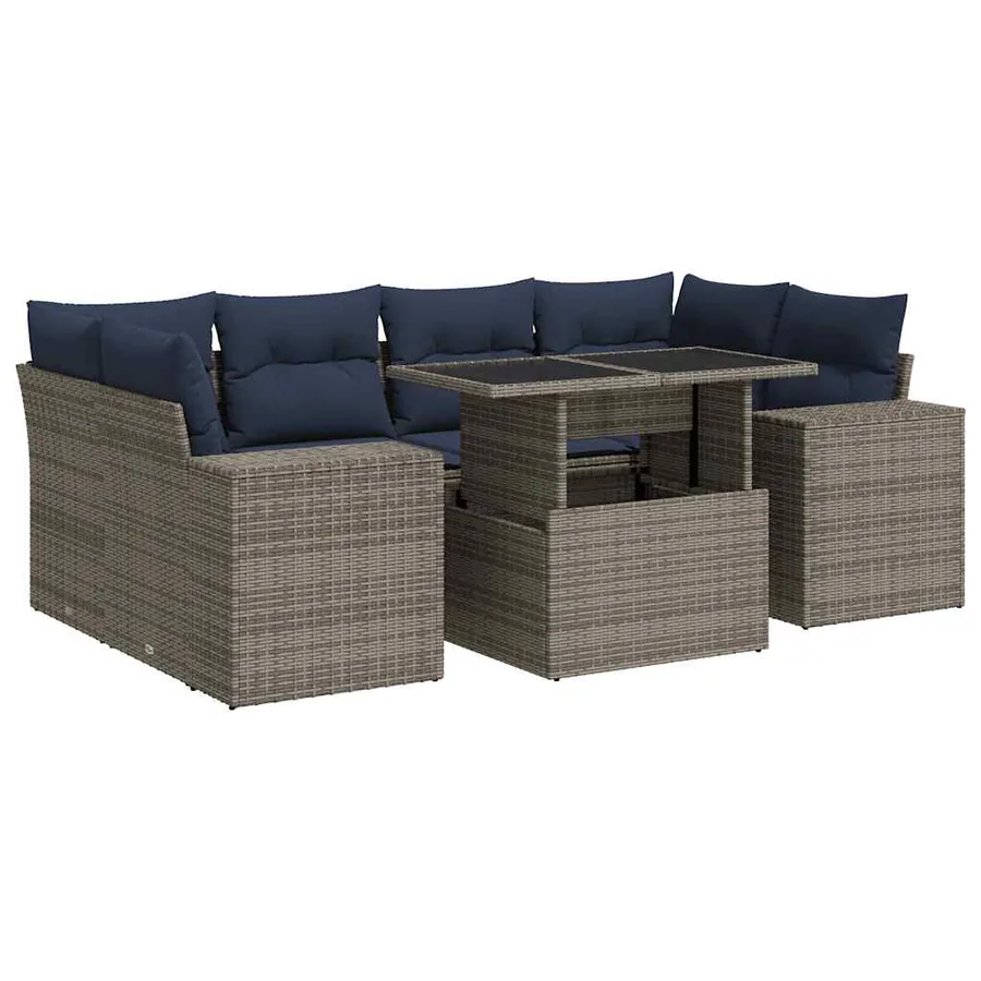 Salon de jardin avec coussins 7 pcs gris résine tressée acacia - 2