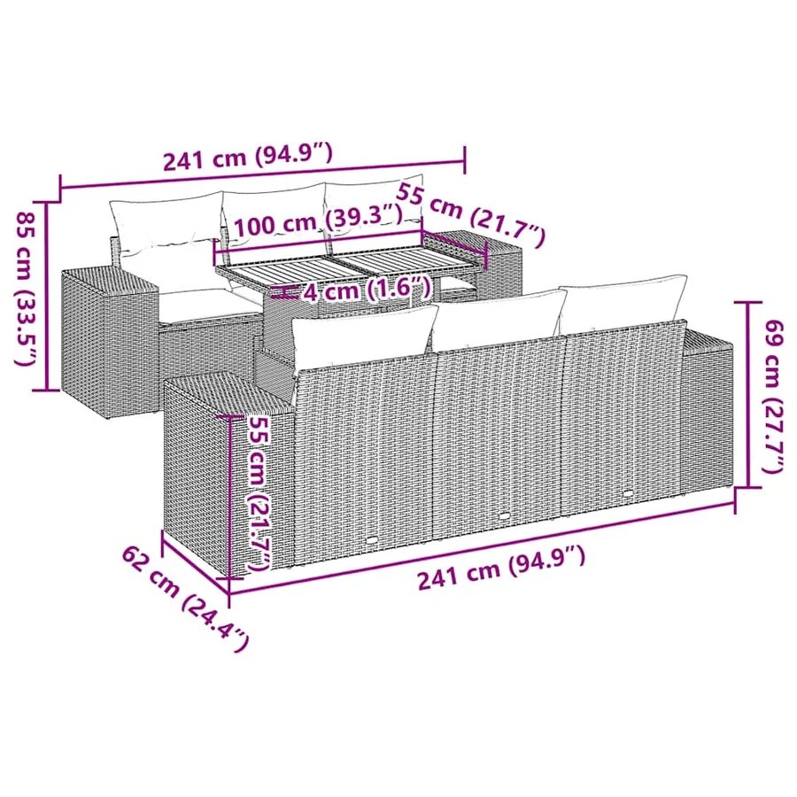 Salon de jardin avec coussins 7 pcs gris résine tressée - 12