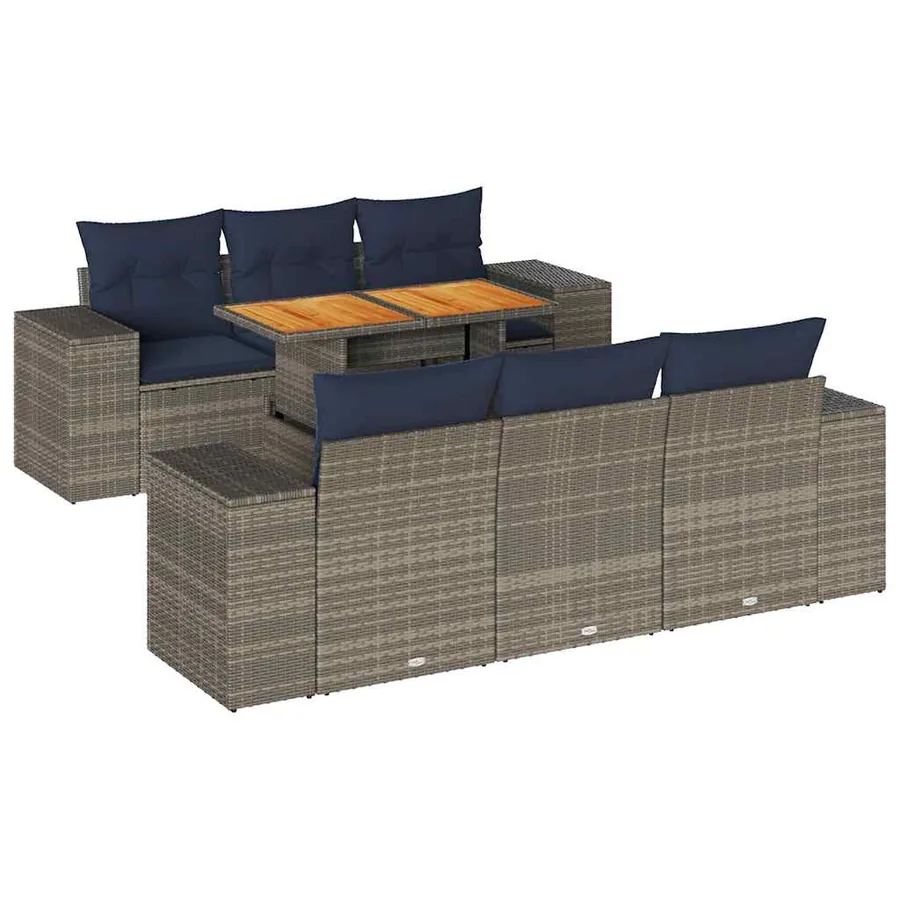 Salon de jardin avec coussins 7 pcs gris résine tressée - 2