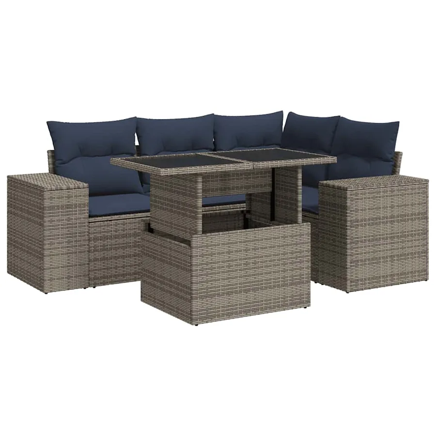 Salon de jardin avec coussins 5 pcs gris résine tressée - 2