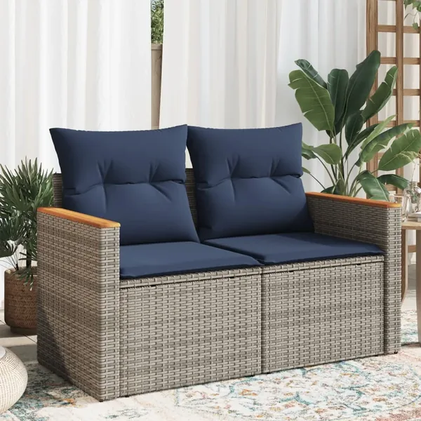 Canapé de jardin avec coussins 2 places en résine tressée grise