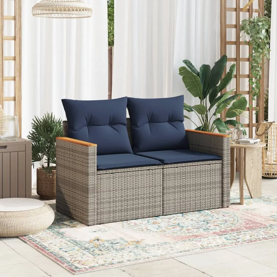 Canapé de jardin avec coussins 2 places en résine tressée grise - 3