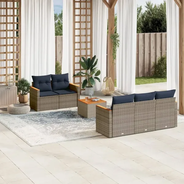 Ensemble de canapé de jardin 6 pcs avec coussins gris résine tressée