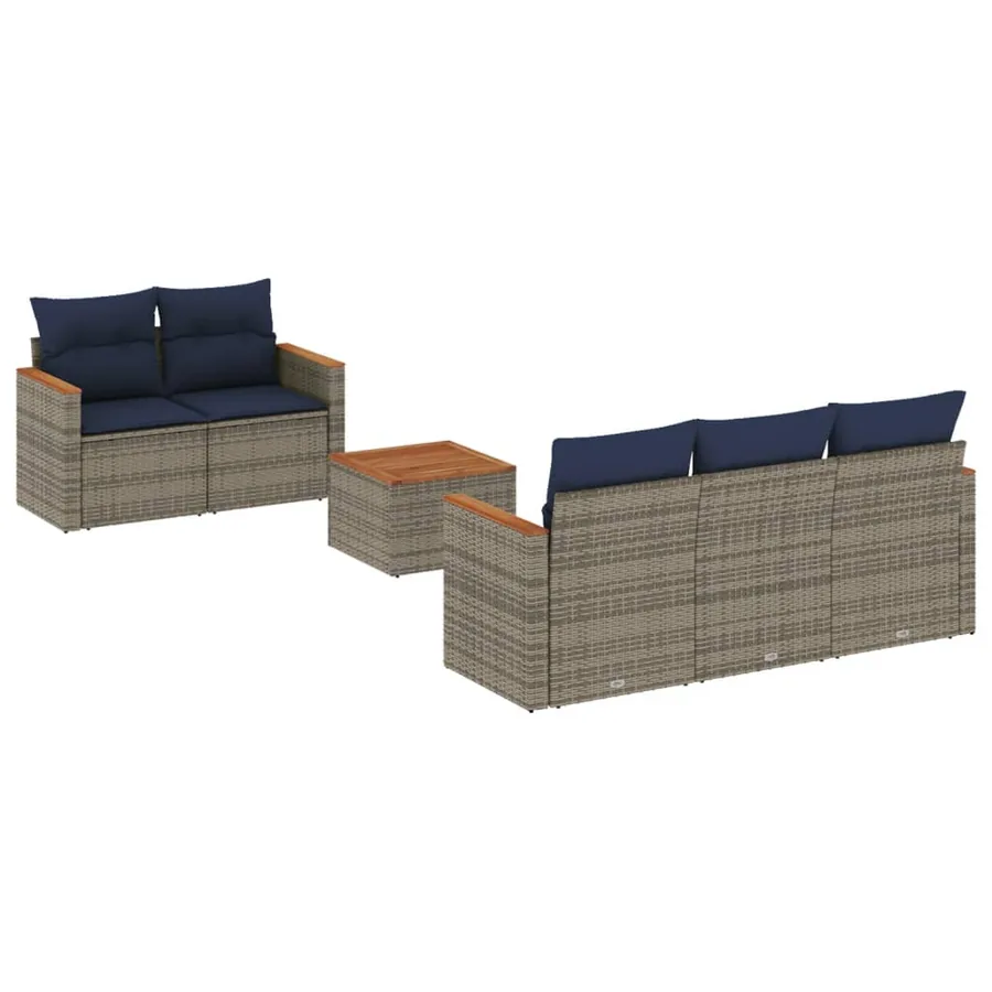 Ensemble de canapé de jardin 6 pcs avec coussins gris résine tressée - 2