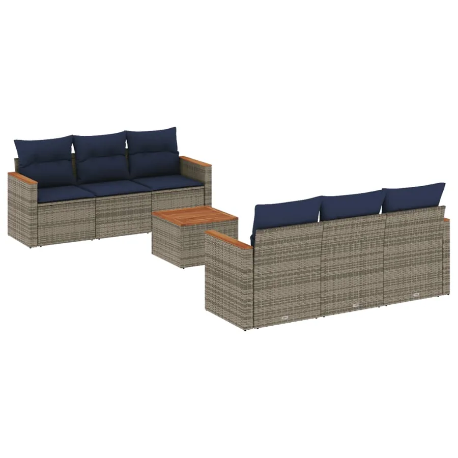 Ensemble de canapé de jardin 7 pcs avec coussins gris résine tressée - 2